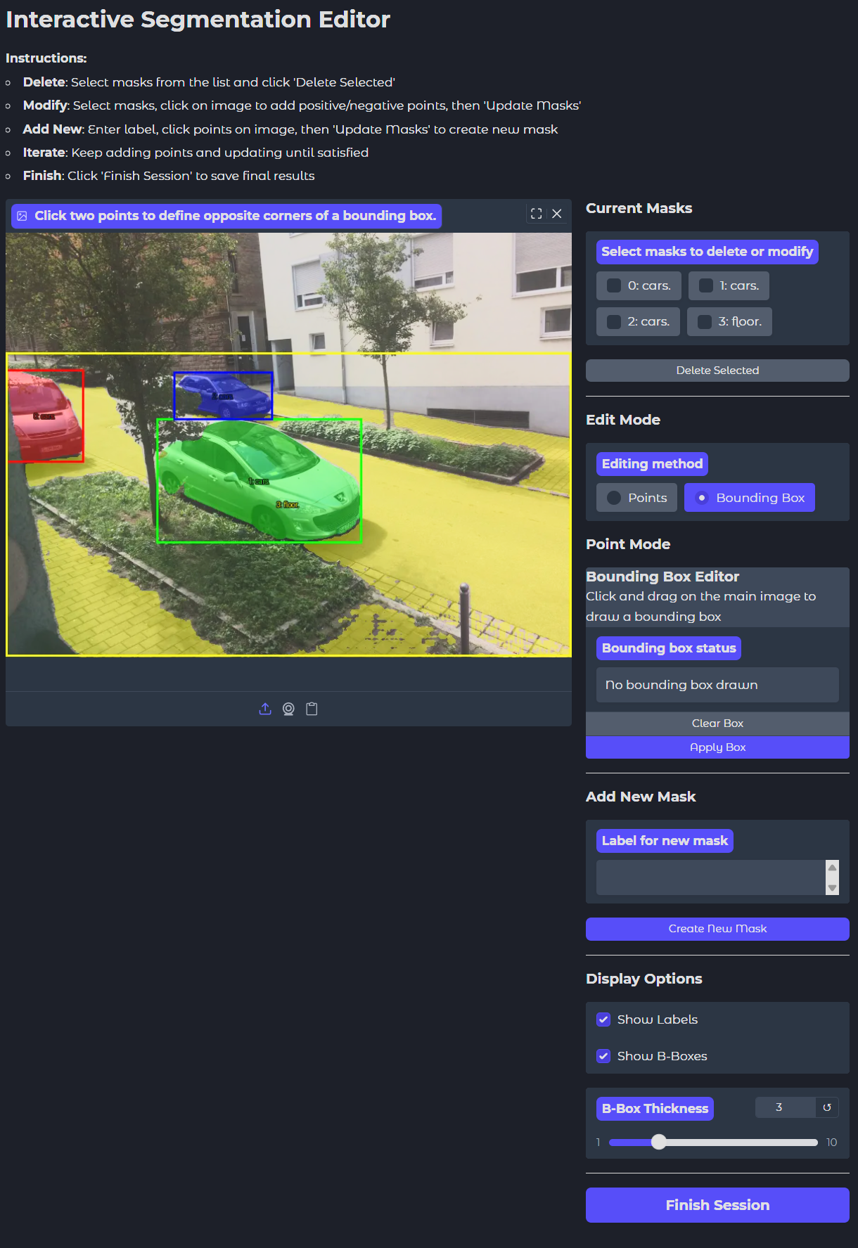 Figure 8: Gradio App to finetune masks from GroundedSAM