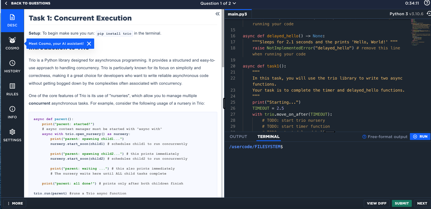 Figure 3: Experiment interface: We used a online interview platform to run our experiment. The treatment condition participants are prompted to use the AI assistant.