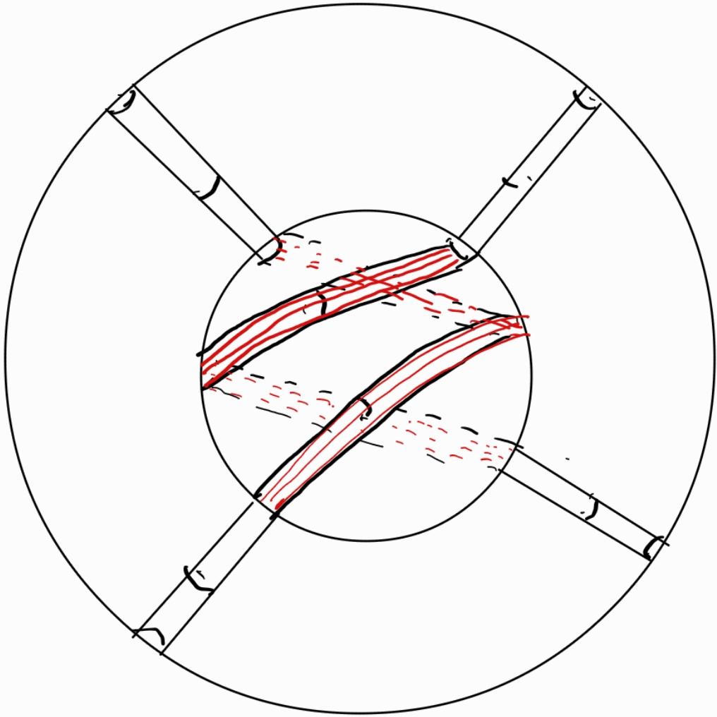 Figure 3: Parallel copies of the slope 1/2 over the regular neighborhood of the tangle 1/2.