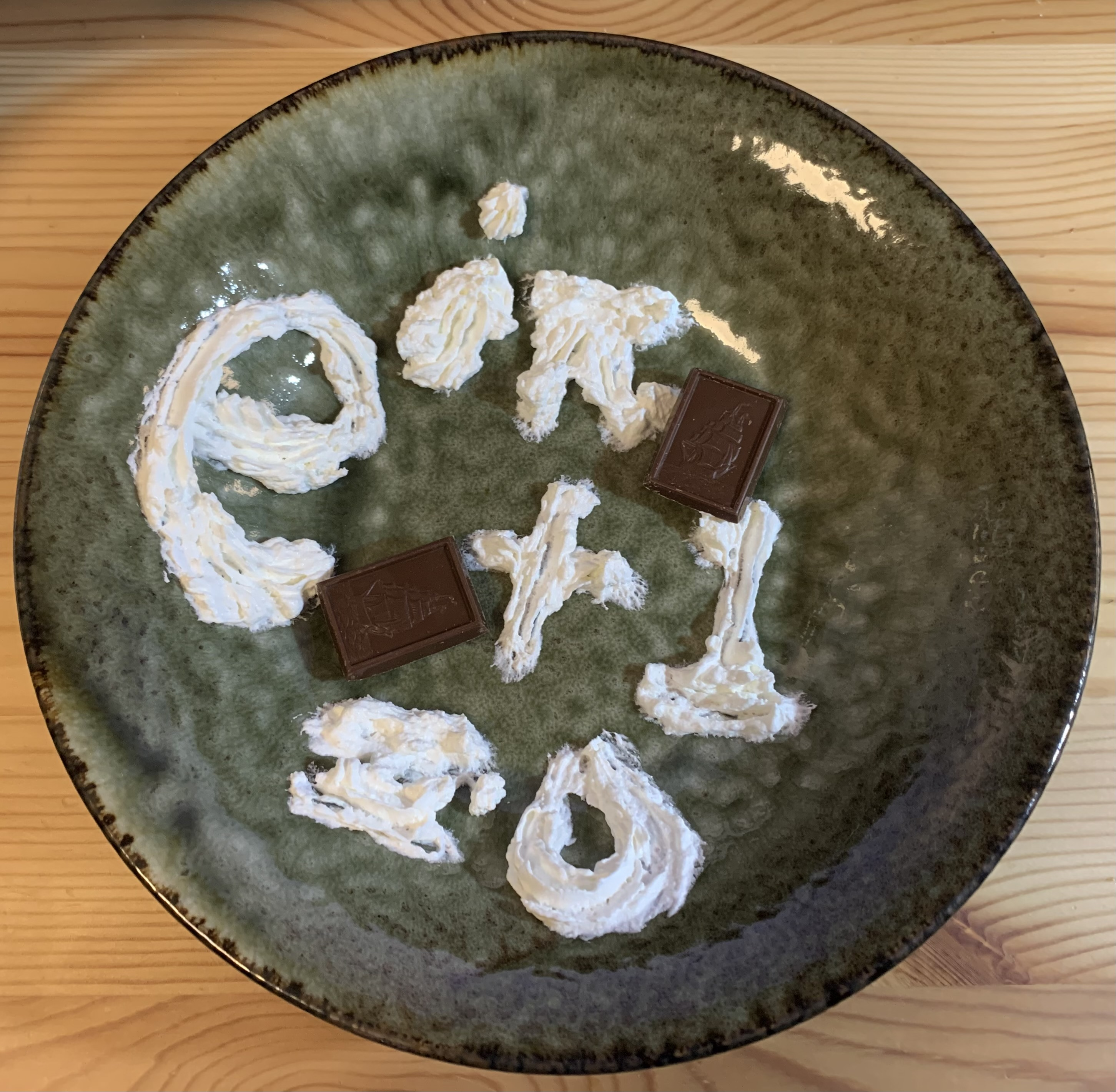 Figure 1: A joyful Pi Day plate prepared by the author, inspired by Euler’s identity e^{i\pi}+1=0.