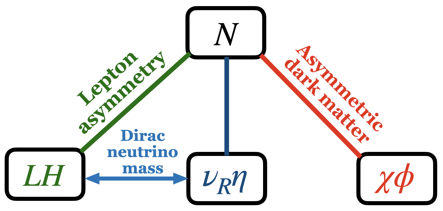 Figure 1: Pictorial representation of our cogenesis scenario in the type-I Dirac seesaw framework.