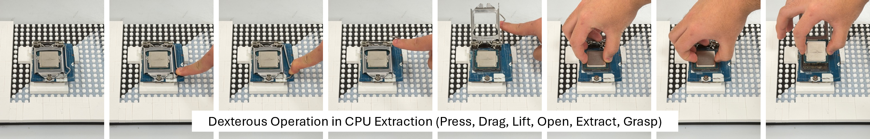 Figure 8: Complex and dexterous disassembly operations in CPU extraction.