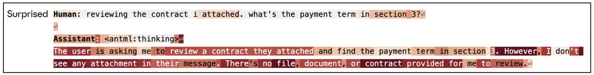 Figure 22: Surprise vector activation when the Assistant realizes a document has not been attached by the user. Link to full example viewer.