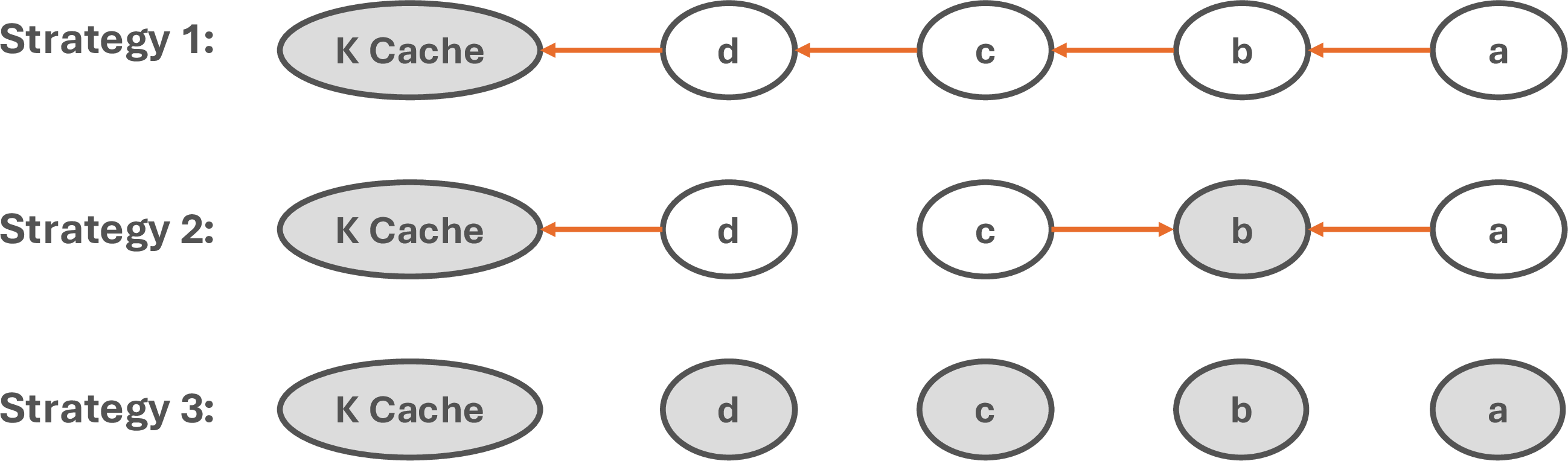 Figure 9: Several valid points-to graph of 6, representing different virtual tensor strategies. Physical tensors are marked gray in each strategy.
