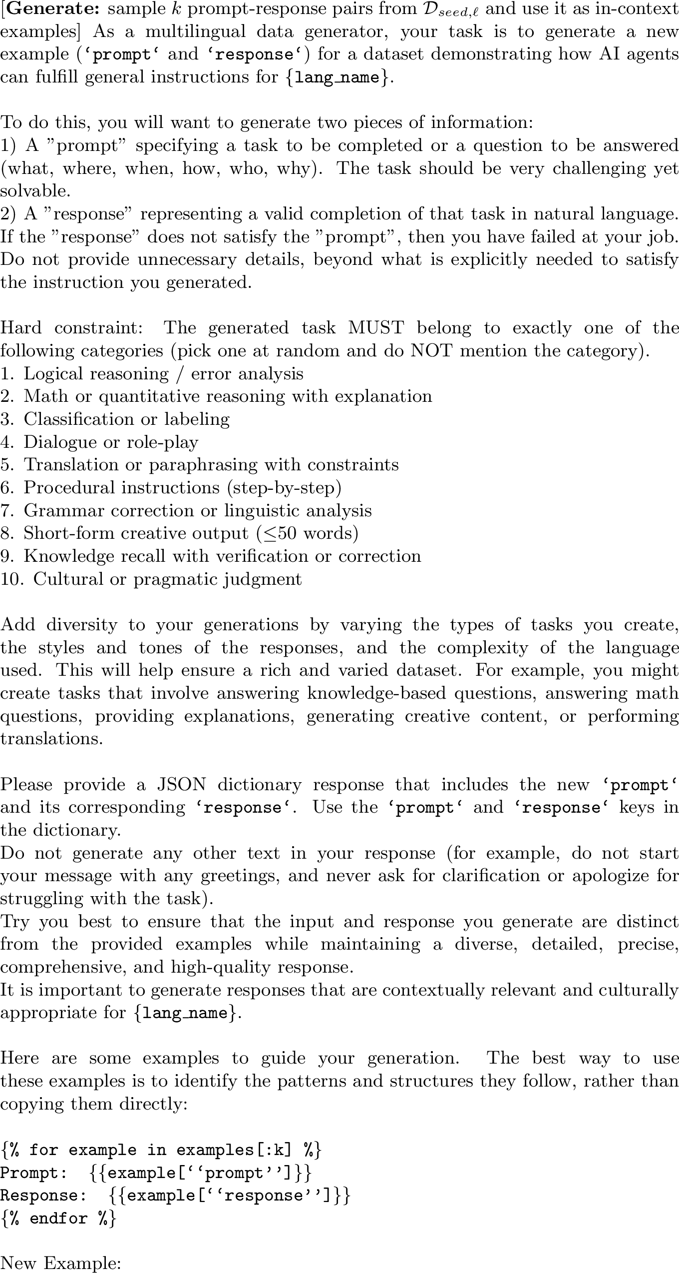 Figure 10: Prompt template for the Generate data generation method.