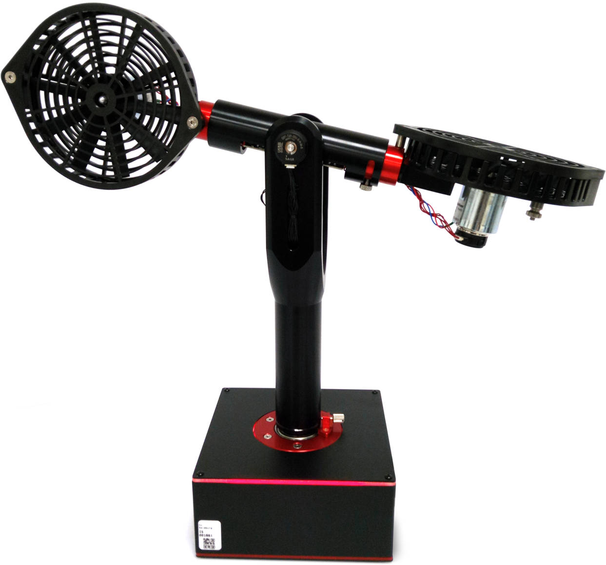 Figure 13: The Quanser Aero 2 testbed in 2-DOF configuration. We turn the fans in the same direction and lock the main arm in order to obtain the 1-DOF configuration of the Aero 2.