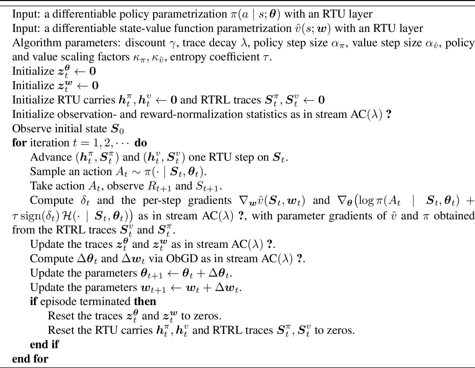 Figure 6: stream AC(\lambda) with RTU-RTRL