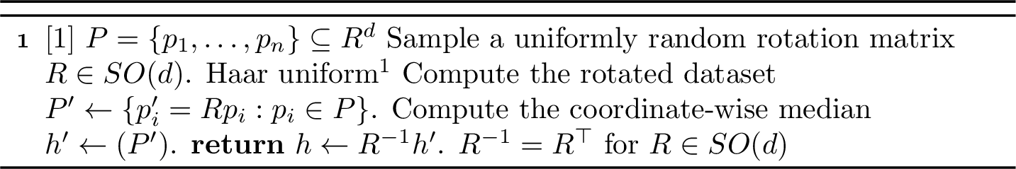 Figure 1: \rrcwmed(P): Randomly Rotated Coordinate-wise Median