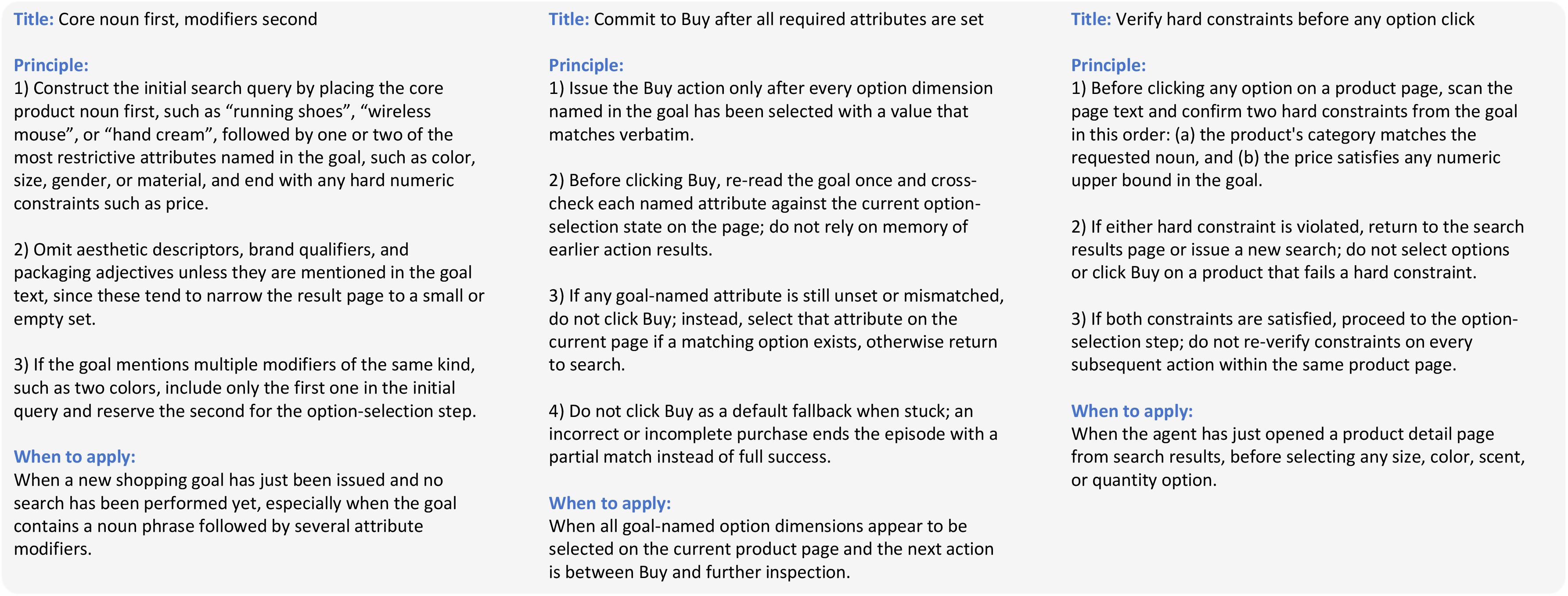 Figure 7: Example skills from the curated bank on WebShop.