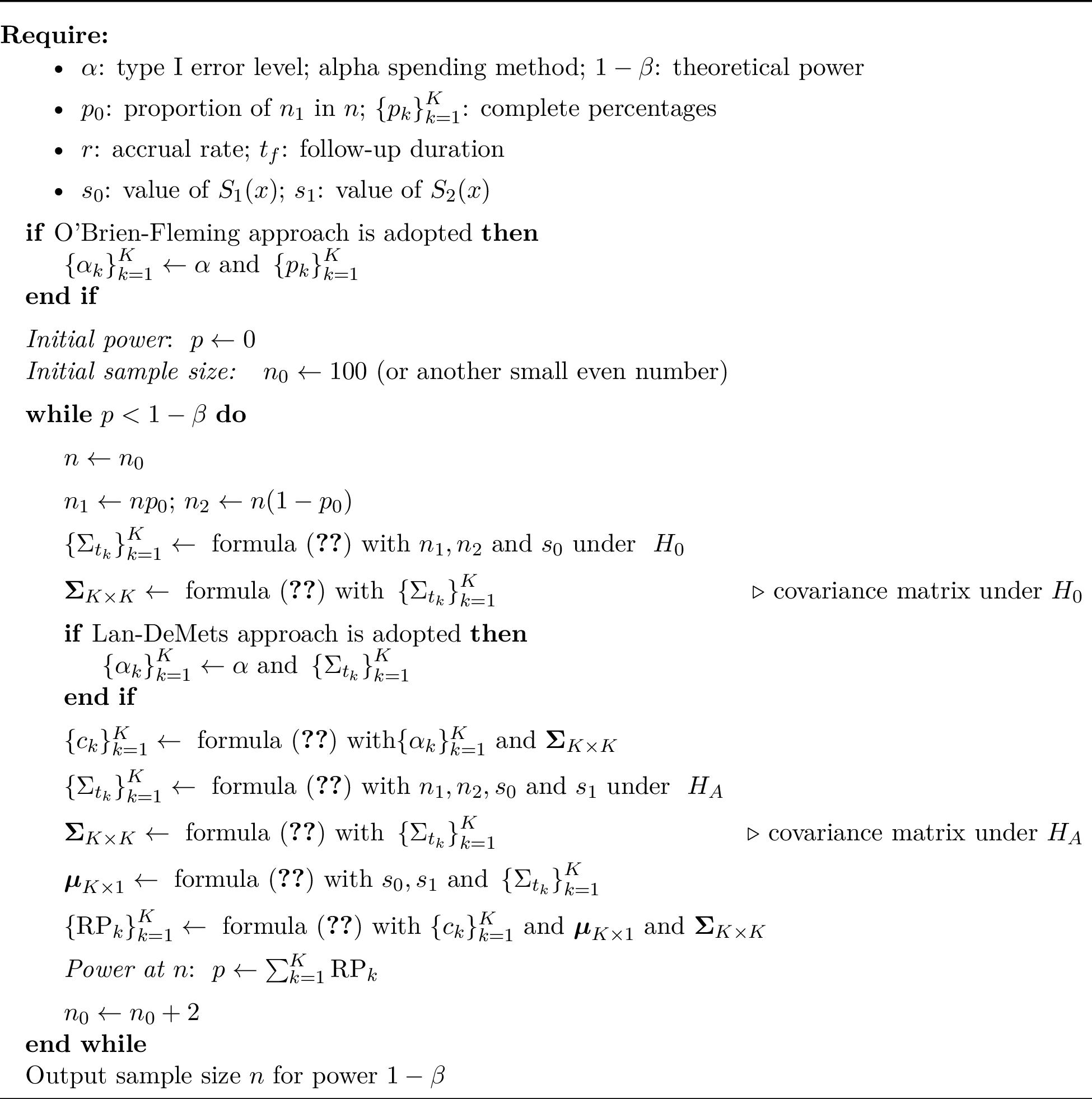 Figure 1: Sample size calculation for K-stage design
