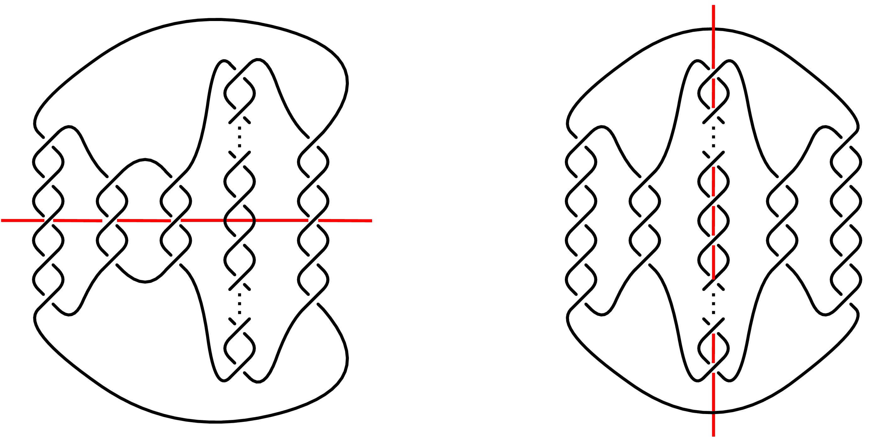 Figure 2: The strongly invertible knots (K_n,\tau_n) and (K'_n,\tau'_n)