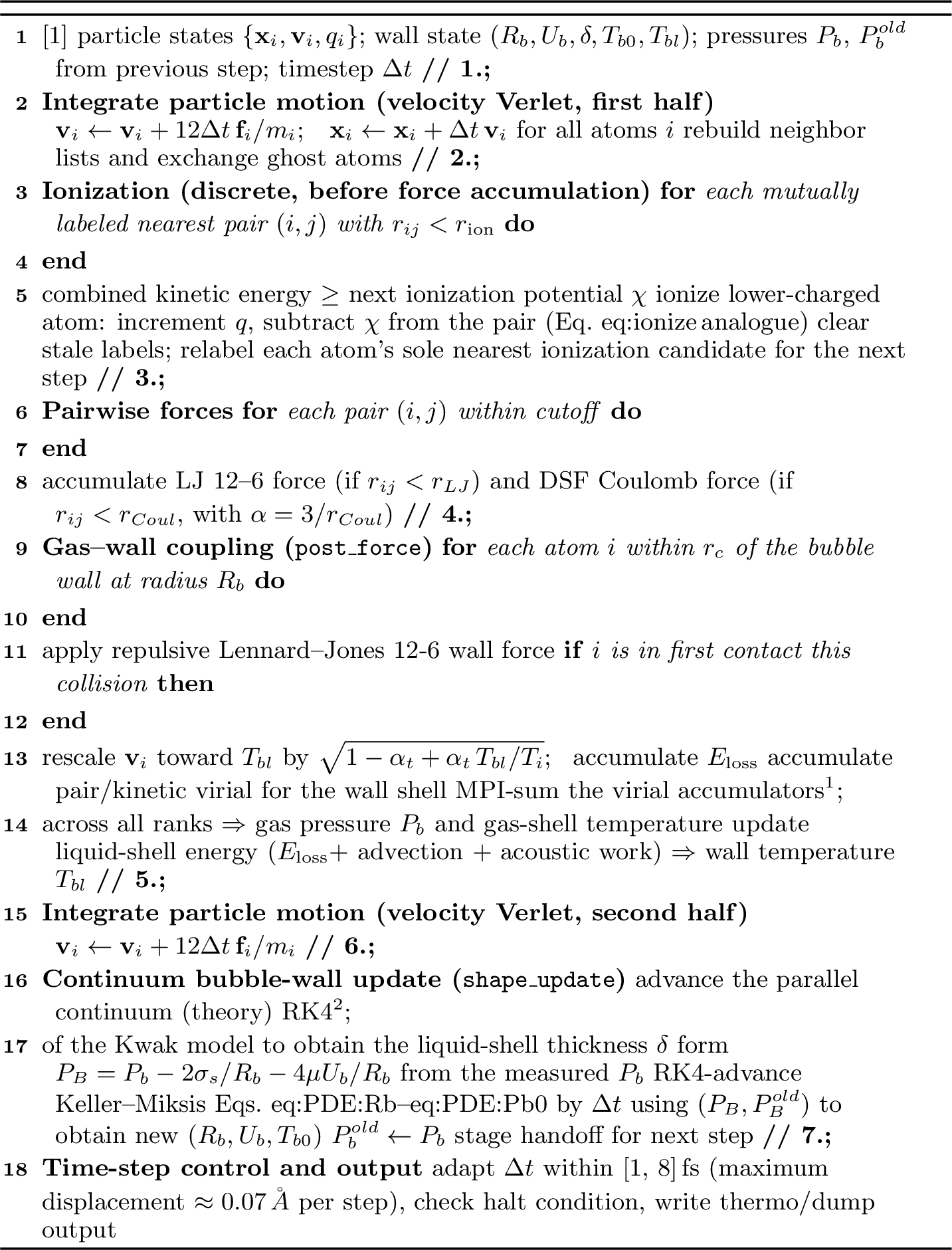 Figure 3: One full timestep of the hybrid TBMD–continuum SL solver