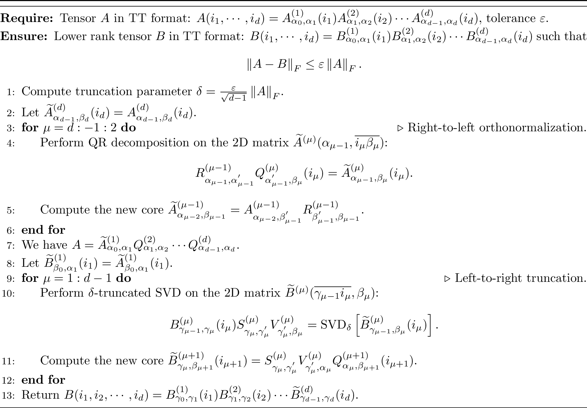 Figure 1: Rounding procedure for tensors in TT format. [21]