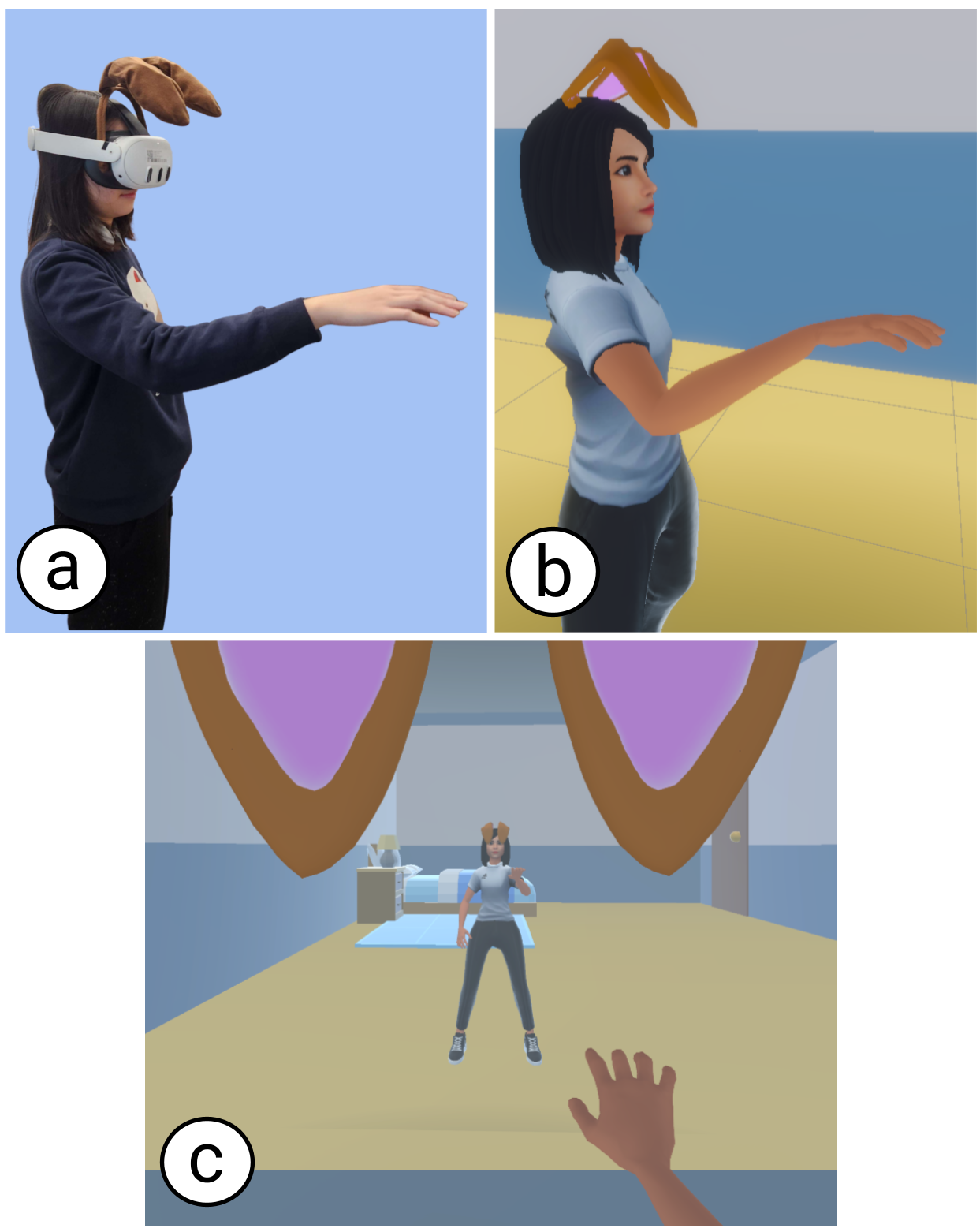 Figure 2: The embodiment and first-person perspective of participants during the experiment.