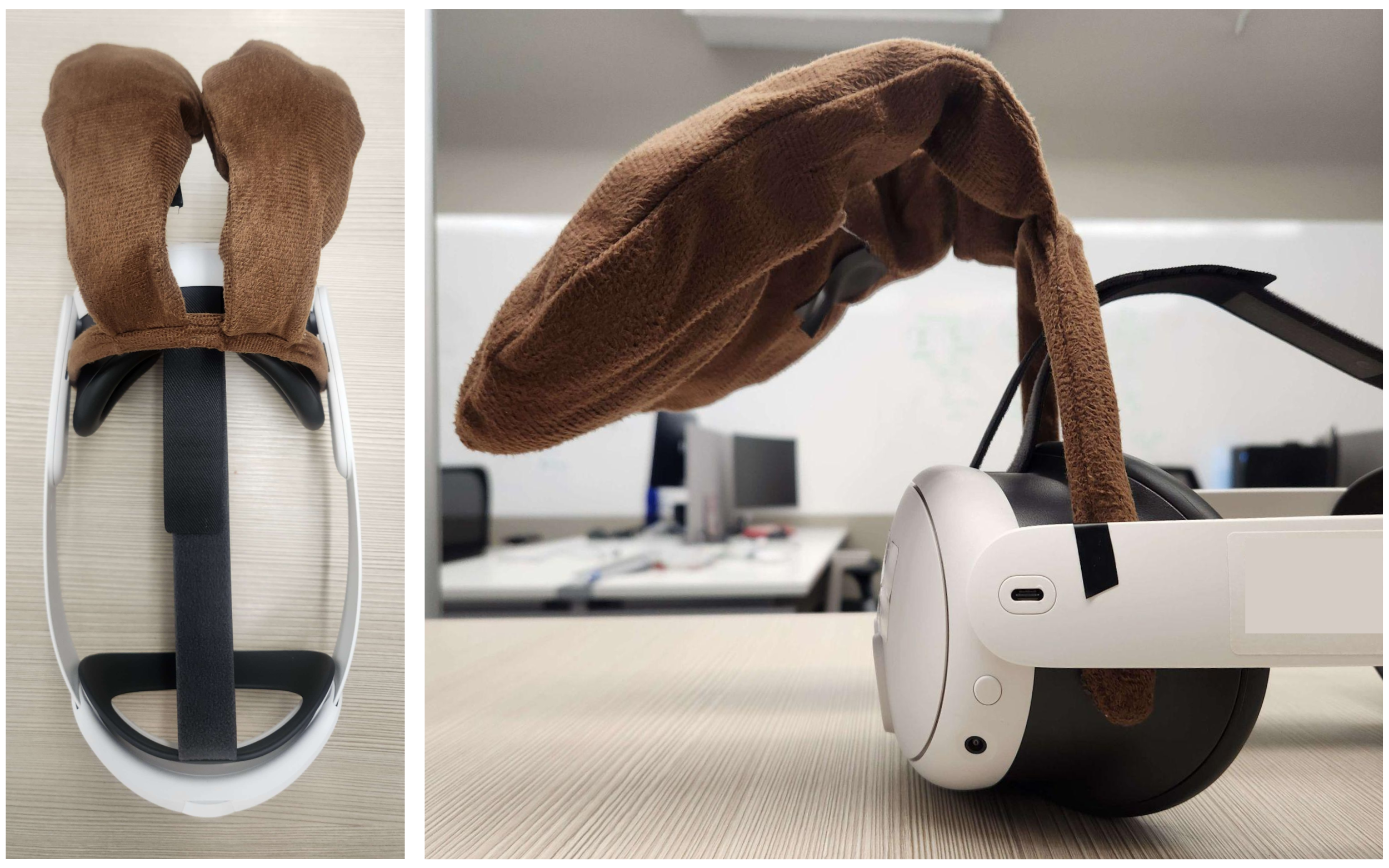Figure 3: The dog ear headband which was mounted to the HMD and used as a physical proxy in the PasOn conditions.