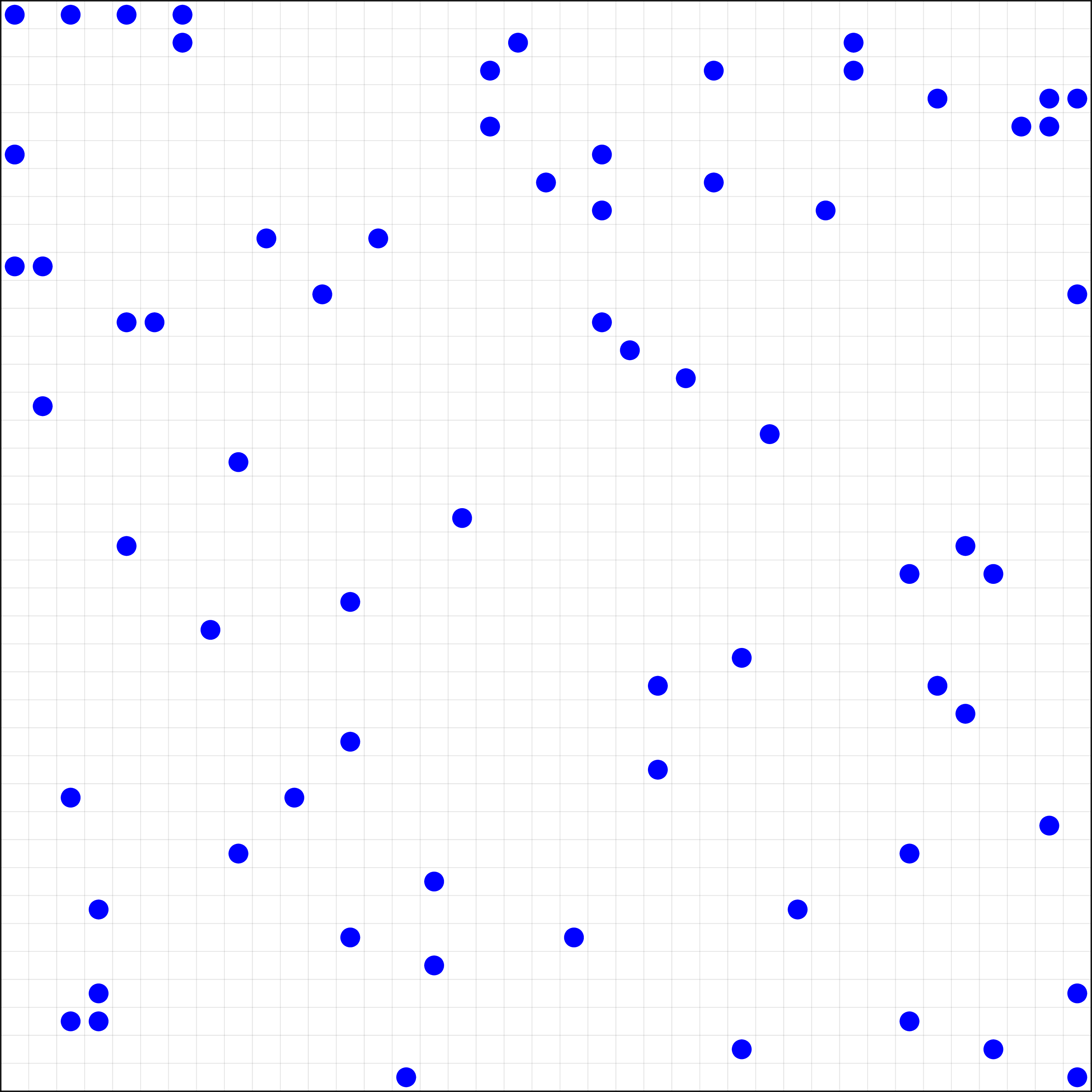 Figure 14: A configuration with 69 points on a 39 \times 39 grid, satisfying the No-Four-on-a-Circle constraint.