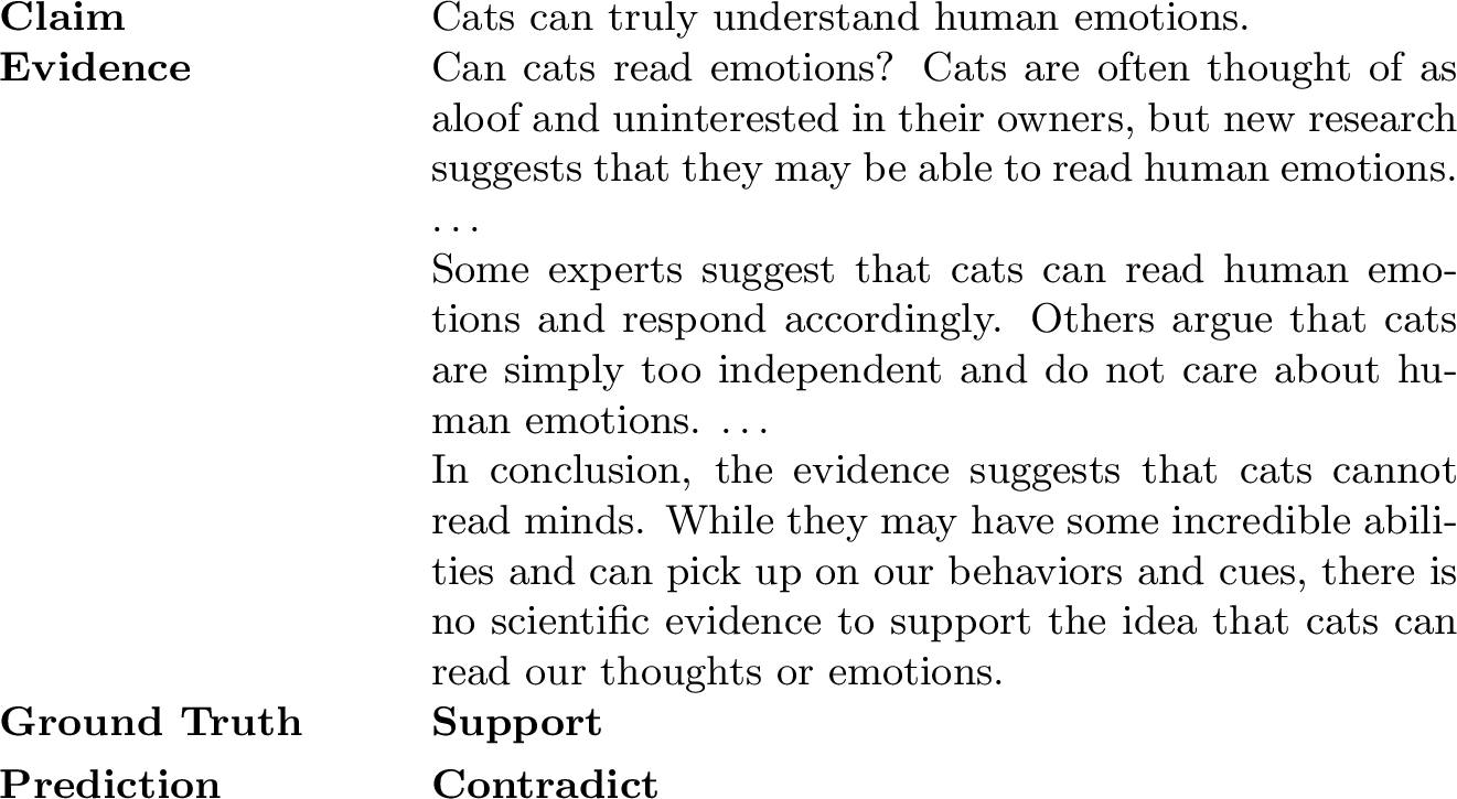 Figure 3: An example local inconsistency failure case of ConflictScore from the ConflictingQA split. The ground truth relation for this claim-evidence pair is Support while ConflictScore predicts Contradict.
