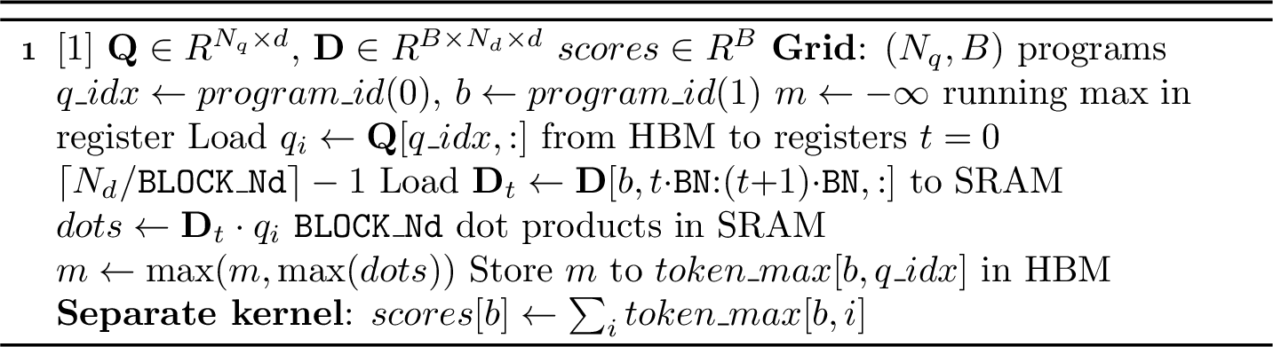 Figure 1: TileMaxSim V1: Per-Query-Token Kernel