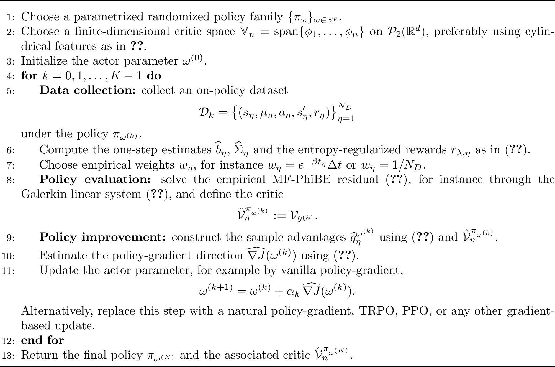 Figure 3: Model-free actor-critic iteration based on MF-PhiBE