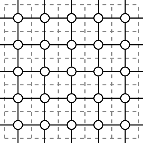 Figure 2: Representation of a portion of the infinite grid as a planar directedgraph G=(V,A): vertices correspond to cells, and each undirected edgerepresents a pair of arcs in both directions between adjacent cells.