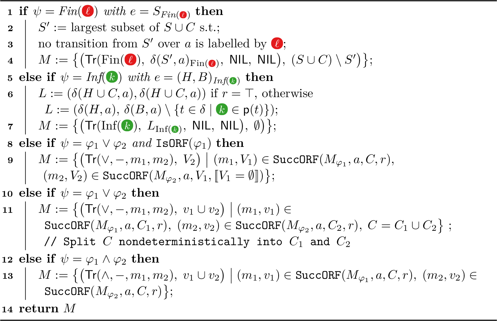 Figure 7: OR-FIN successor runs \mathtt{SuccORF}(M_{\psi}, a, C, r)