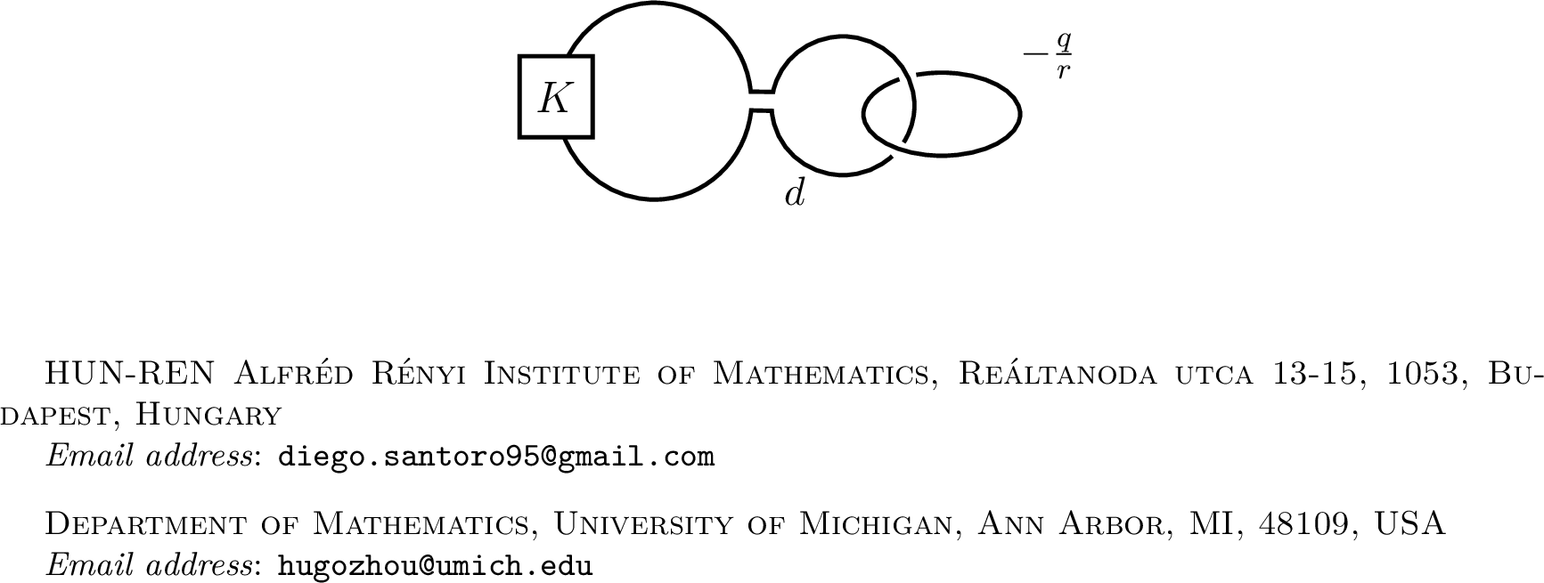 Figure 42: The \frac{p}{q}-surgery on K \subset Y is realised by a Morse surgery on the knot K \# O_{q/r} \subset Y \# L(q,r).