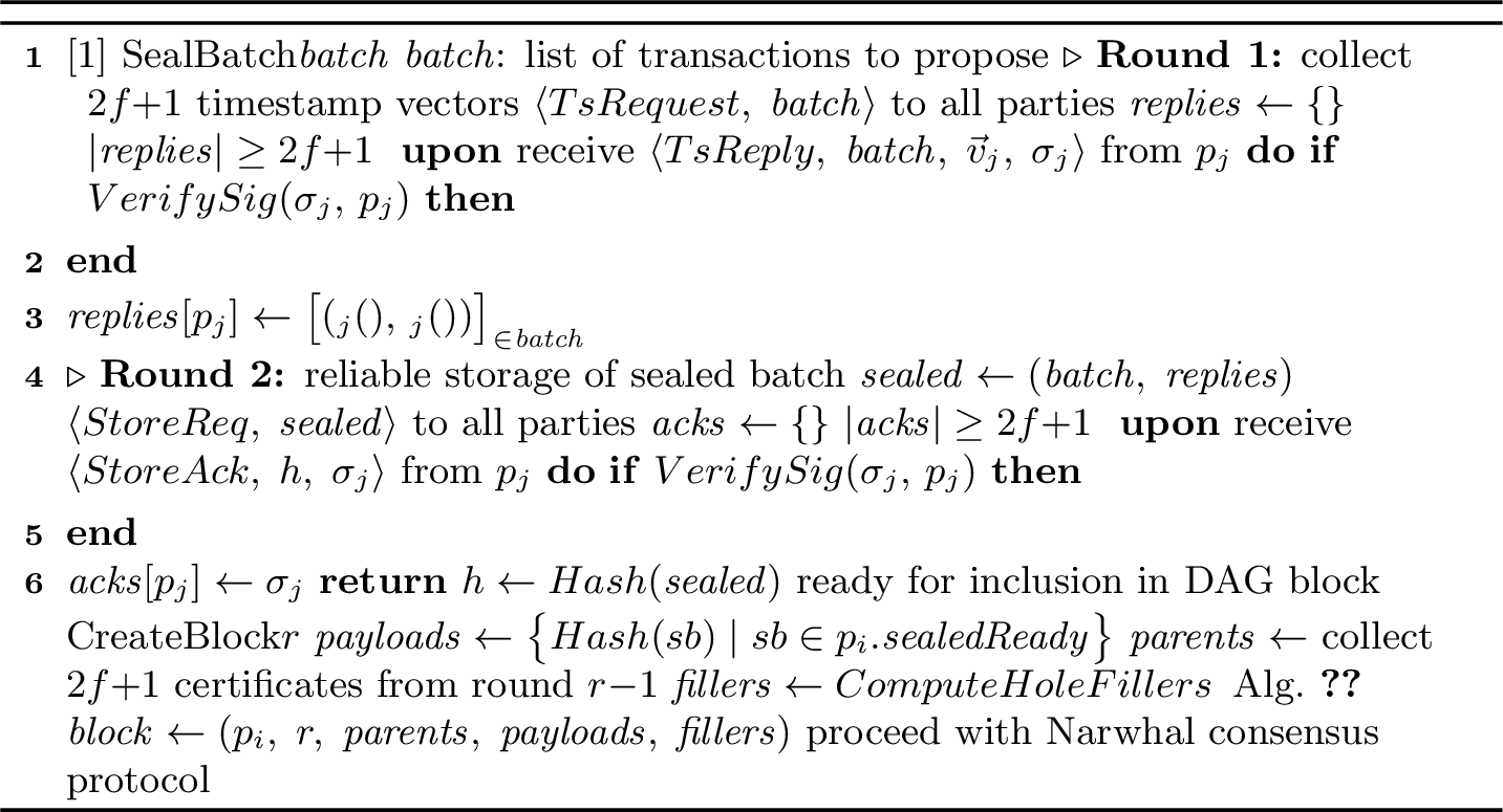 Figure 9: Batch Sealing (proposer side) and DAG block creation (round r) at party p_i