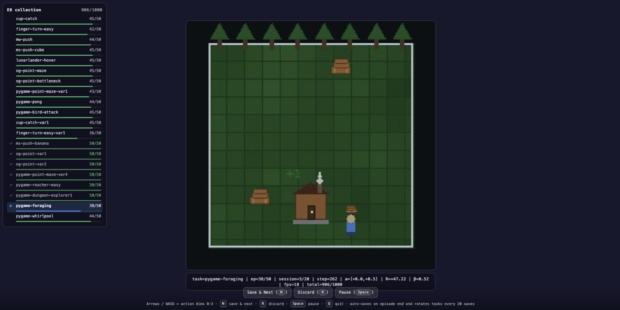 Figure 9: Web interface for human play data collection. We develop a simple web interface for data collection. A human user interacts with the environment using the keyboard, and interaction data is saved and later used for world model training. We collect a total of 1{,}400 trajectories using this interface.