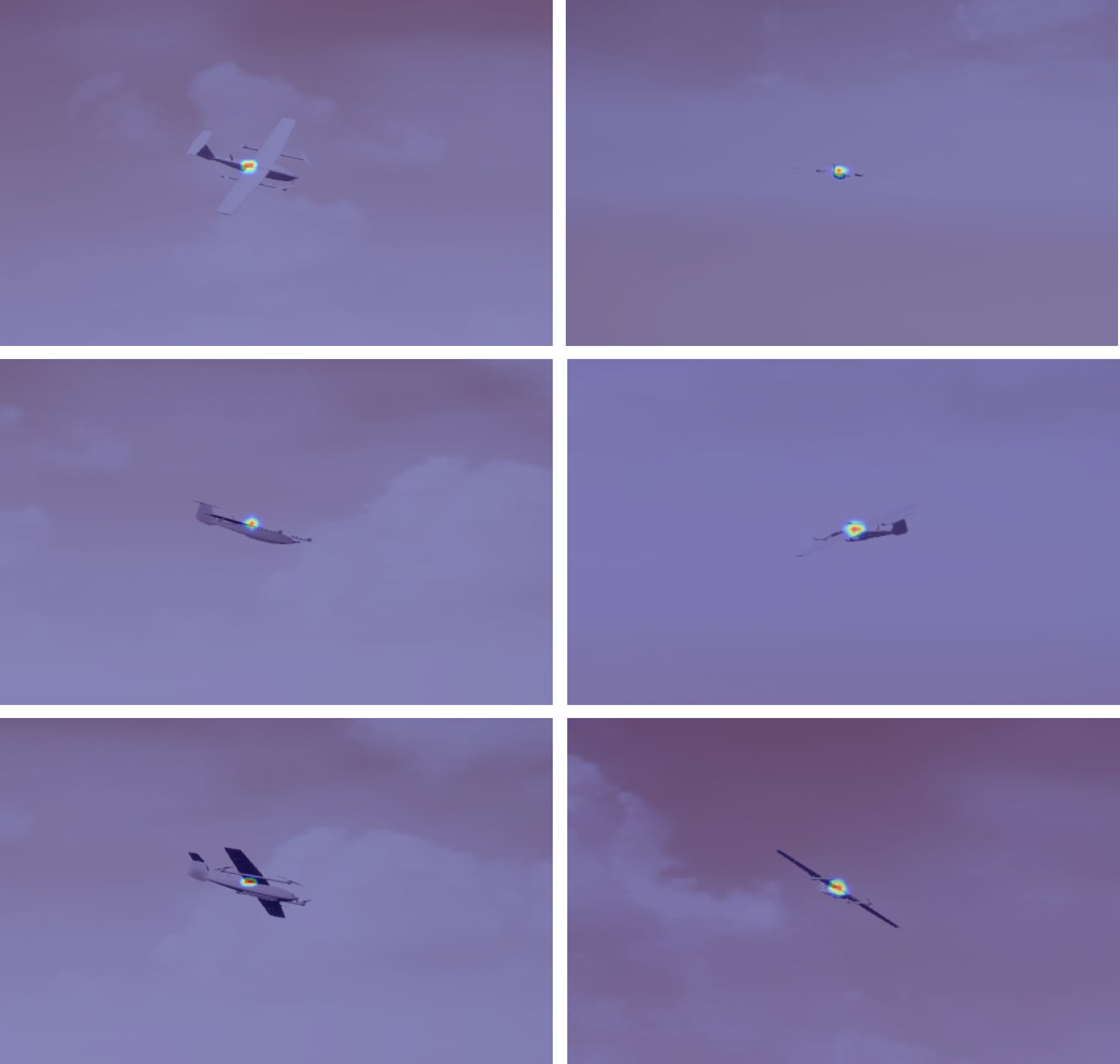 Figure 5: Visualization of heatmap-guided object center localization. The high-response regions are accurately concentrated around the UAV target center, while background responses are effectively suppressed.