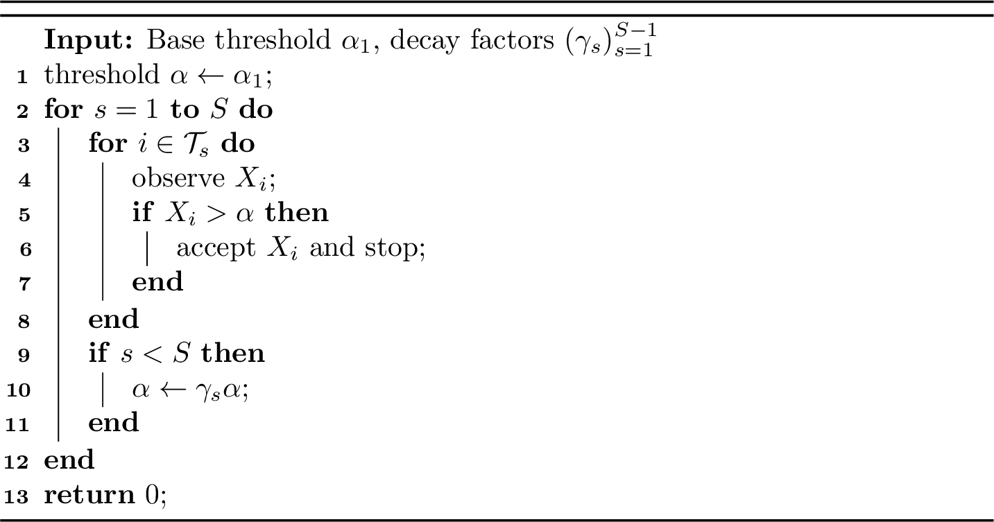 Figure 2: Single-Quantile Threshold Strategy for Decaying Rewards