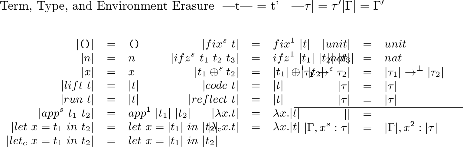 Figure 8: Term, type, and environment erasure for \lambda_{\mid\mathsf{2}|}.