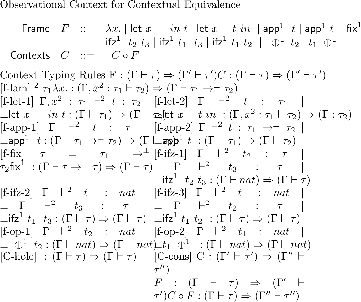 Figure 9: Context typing rules for \lambda^{\shortdownarrow}_{|\mathsf{2}|}.