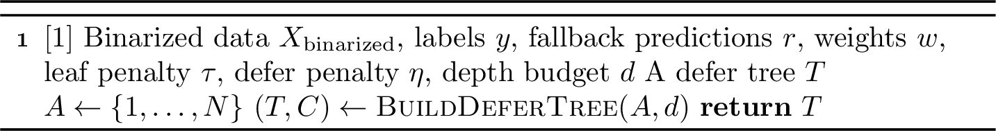 Figure 21: FitDeferTree(X_{\mathrm{binarized}},y,r,w,\tau,\eta,d)