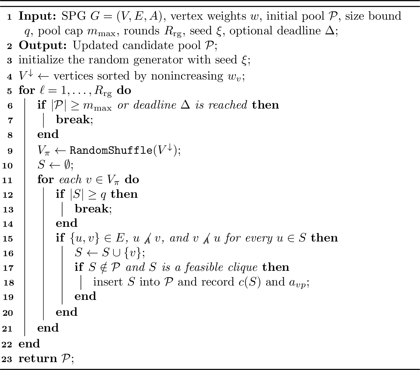 Figure 4: RandomGreedyColumns for candidate-pool generation.