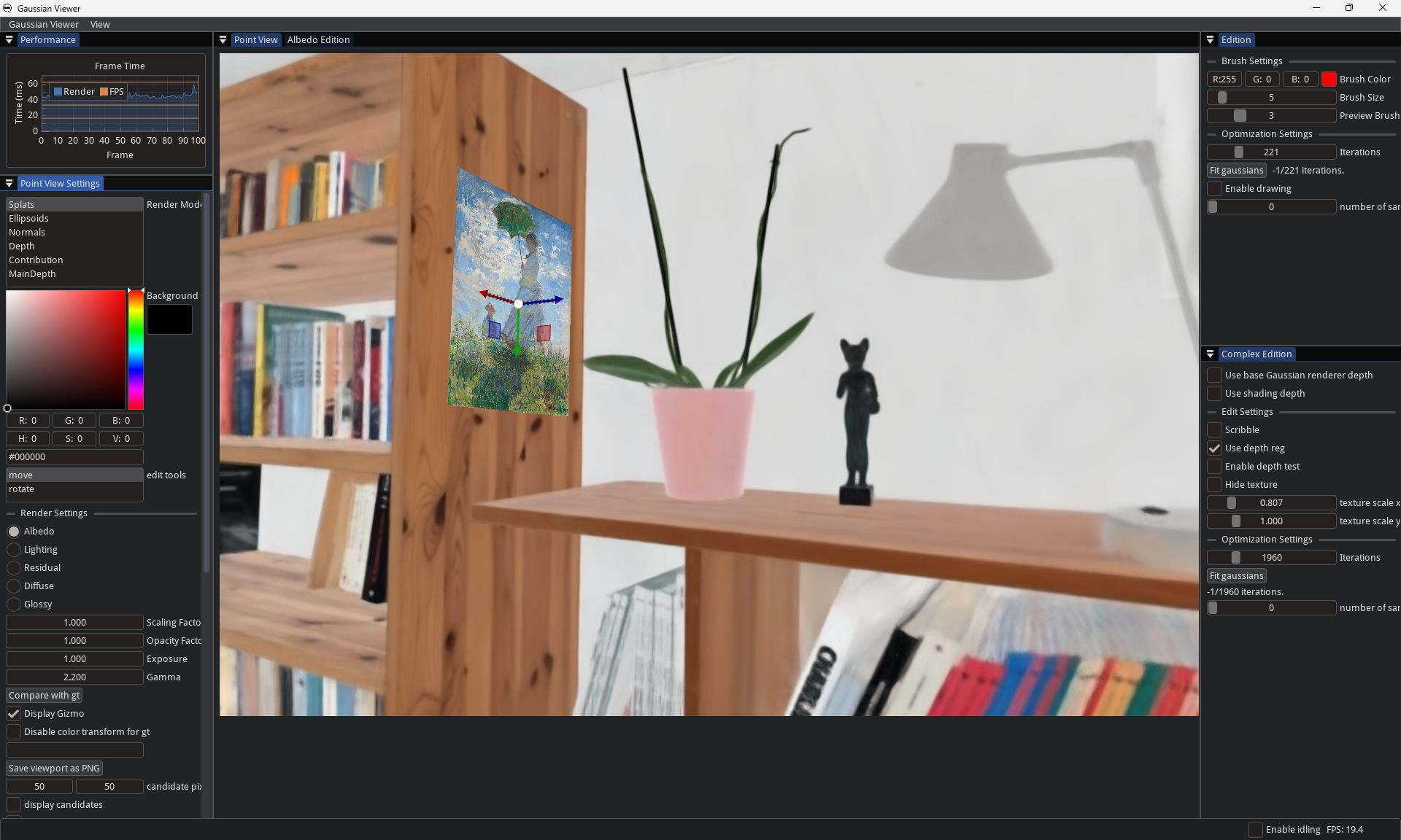Figure 5: We added custom widgets to enable the selection of different intrinsic fields and editing of the albedo field. The user can then upload and manipulate any image in an interactive session as well as navigating the 3D reconstruction in real time.