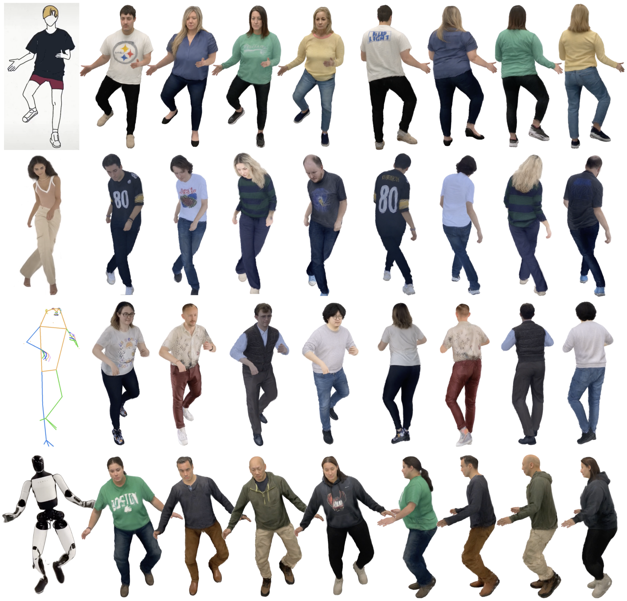 Figure 3: Our results with diverse 2D driving signals, including sketch image, color image, 2D keypoint and other out-of-domain images.