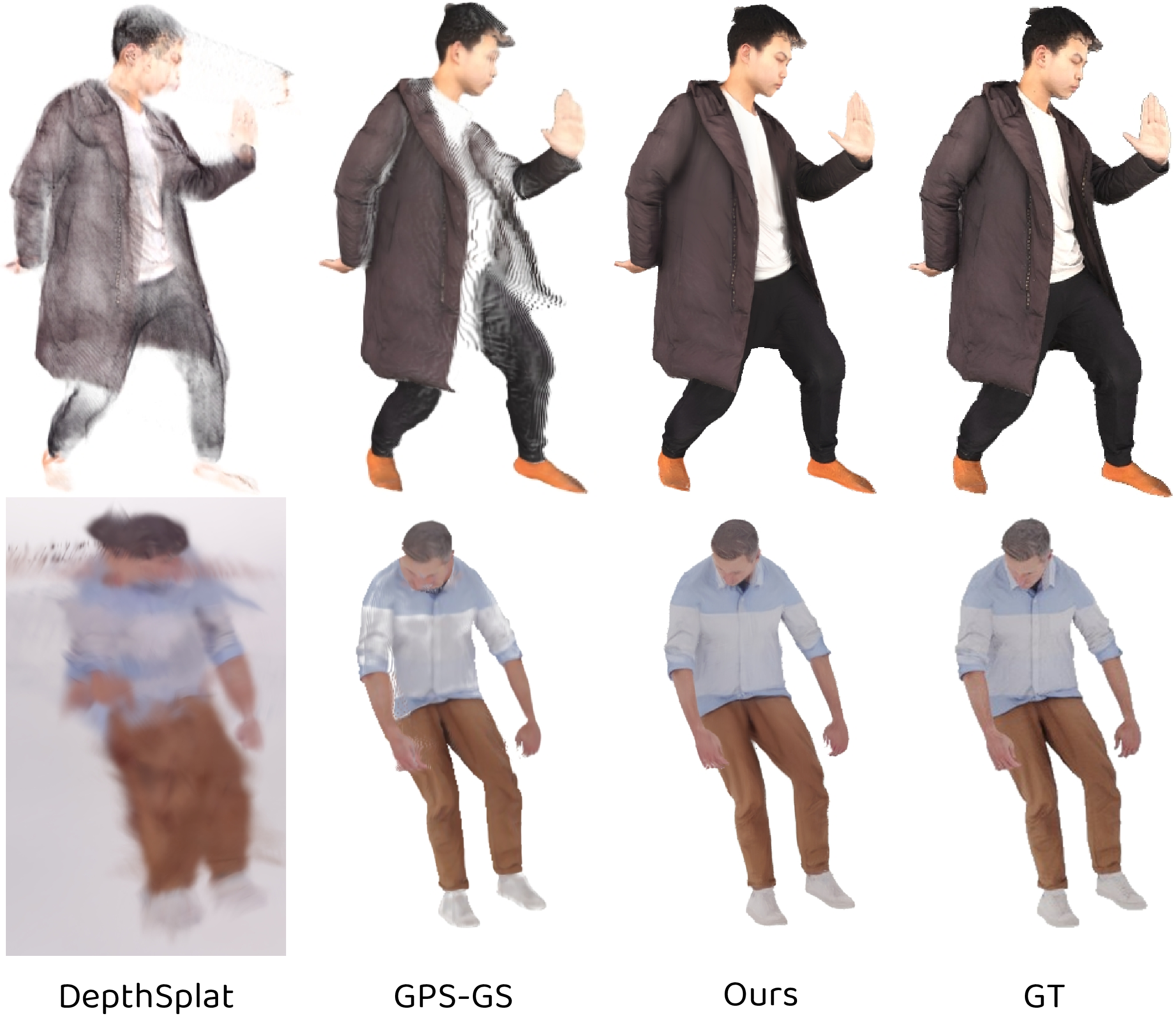 Figure 9: Results on synthetic datasets. Additional qualitative examples on synthetic scenes. Our method produces sharp renderings with stable geometry and consistent textures under viewpoint changes.