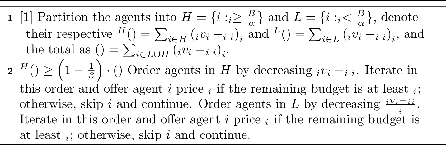 Figure 8: General-Utility-Maximizing Ex-post Budget-Feasible Auction \mathcal{M}_{\text{modified}}(\alpha,\beta;\hat{\mathbf{p}})
