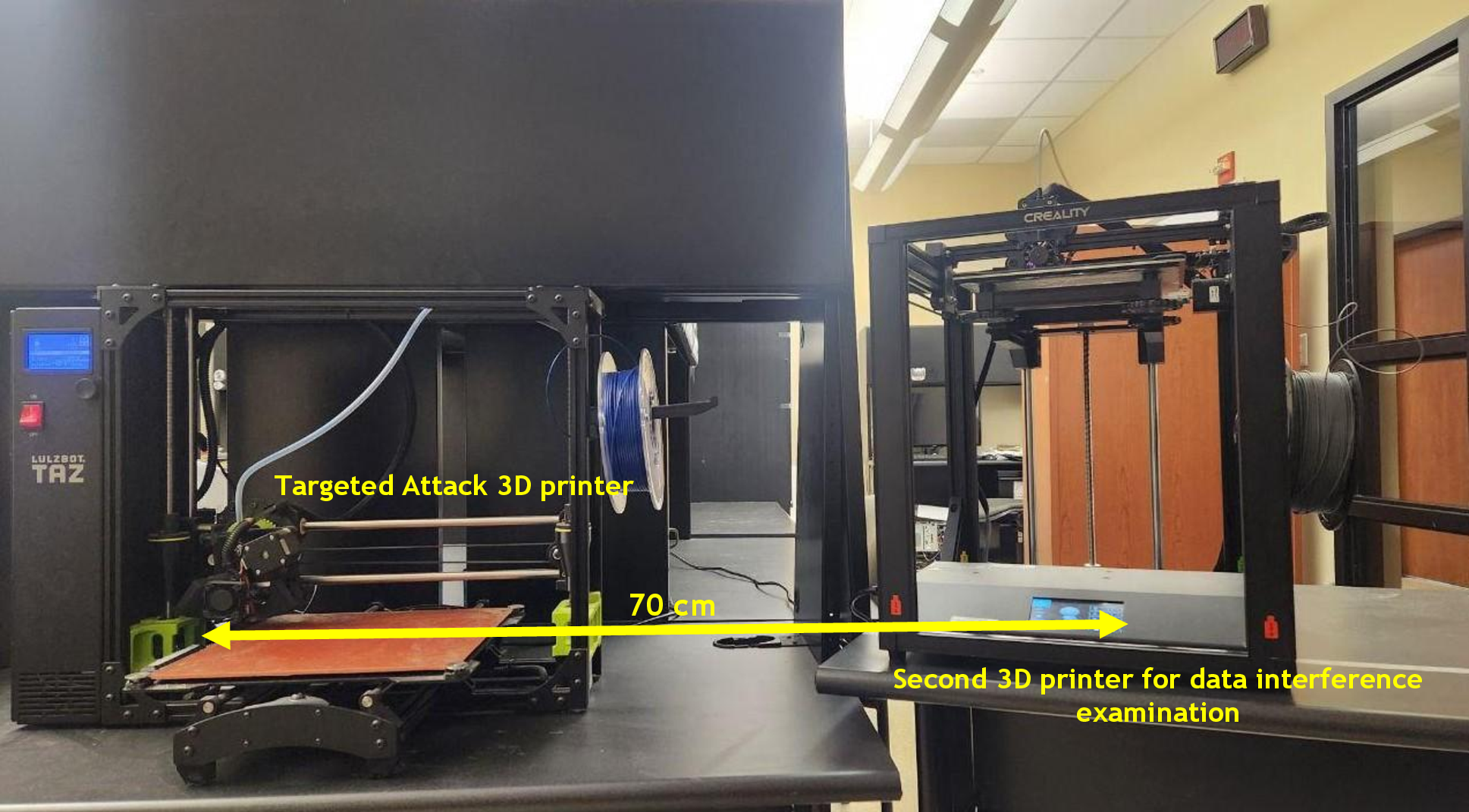 Figure 8: Two 3D printers working at the same time for data interference examination