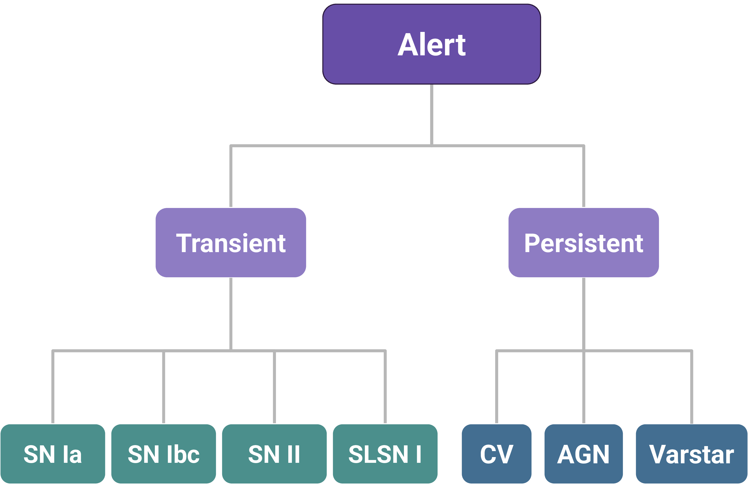 Figure 3: Taxonomy used for classifying sources from the Bright Transient Survey dataset.