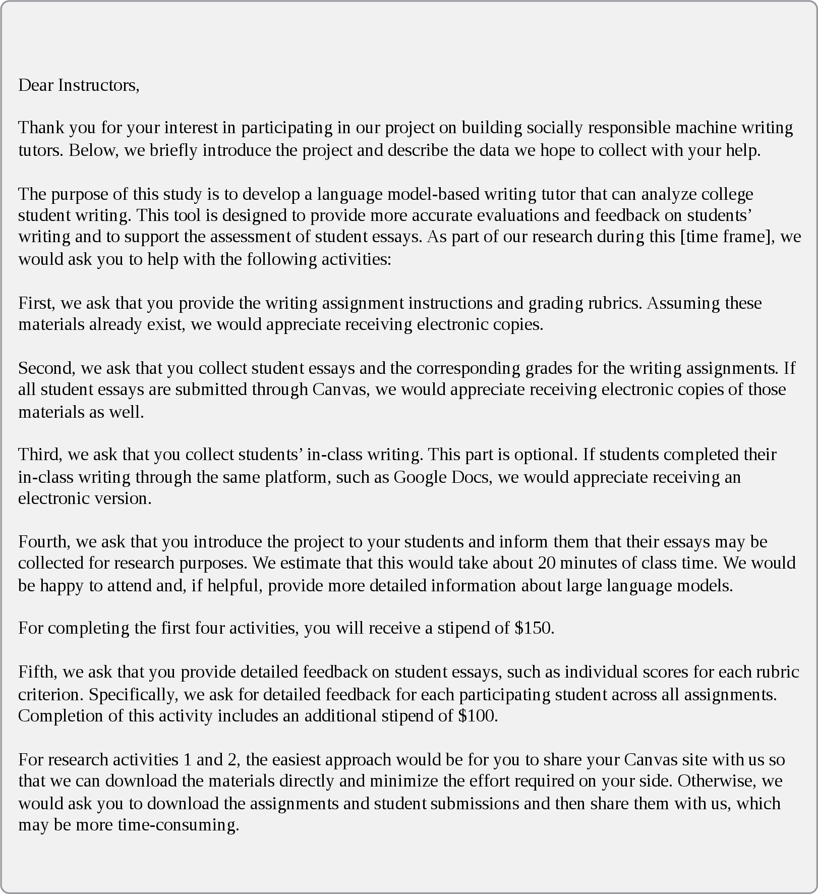 Figure 8: Recruitment email for instructor part 1.