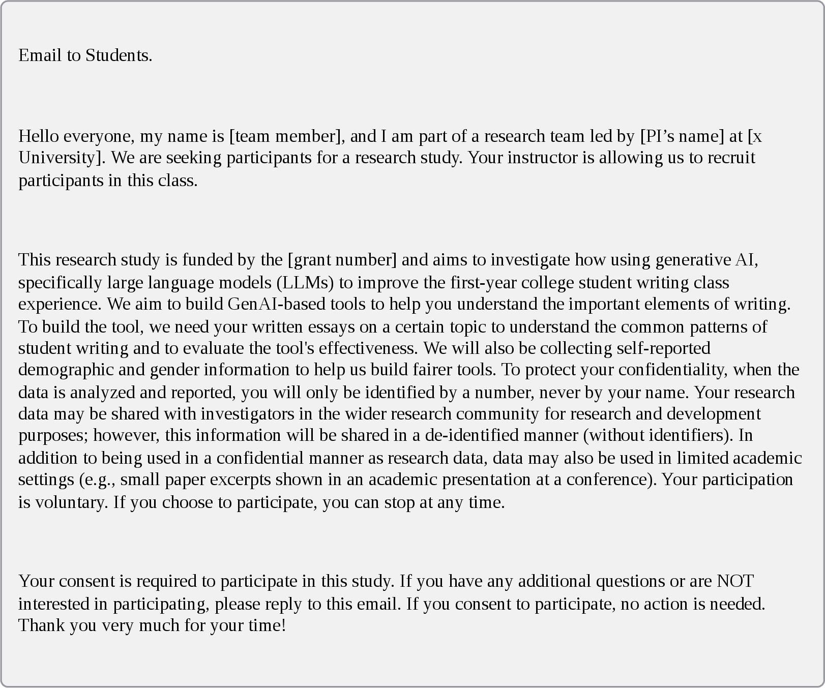 Figure 7: Recruitment email for students.