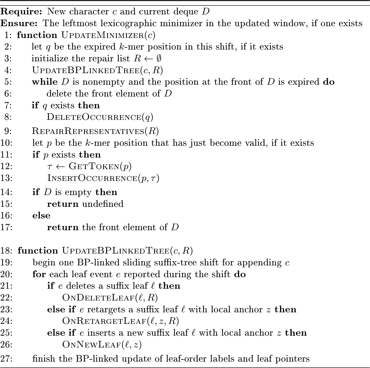 Figure 5: LCE-free update of the lexicographic k-mer minimizer