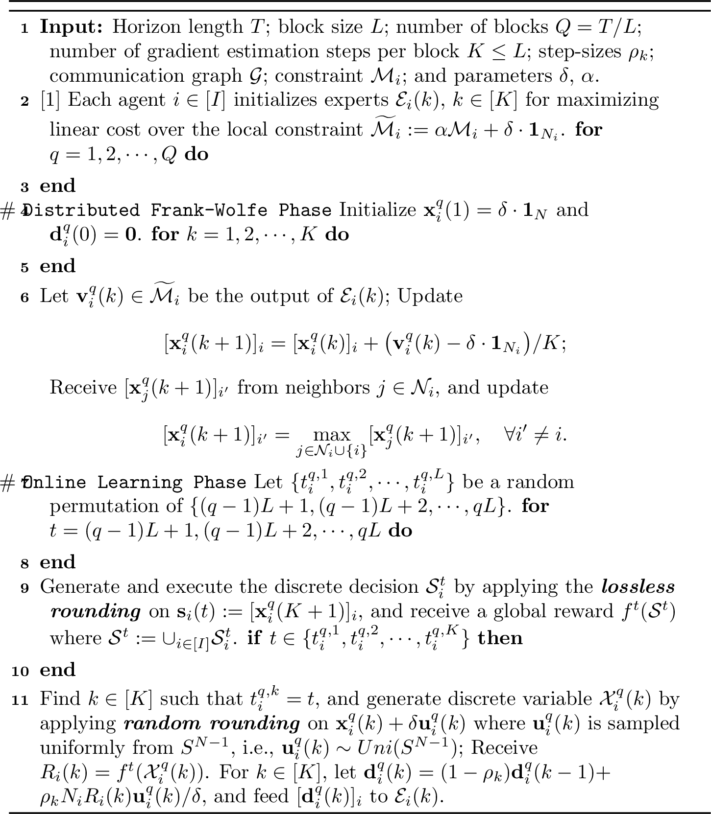 Figure 2: – Distributed online algorithm (bandit feedback)