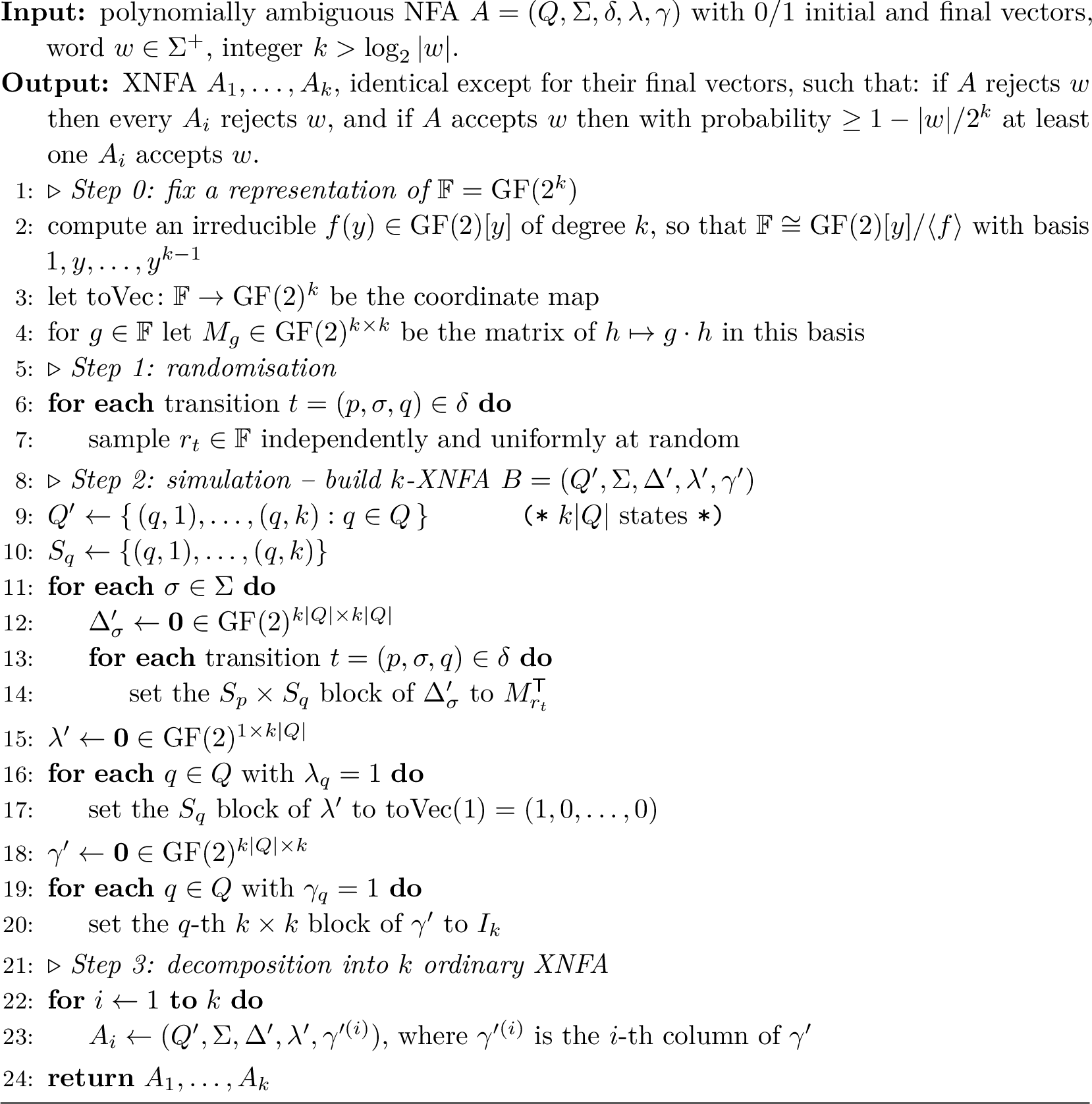 Figure 2: Reduction from polynomially ambiguous NFA Acceptance to XNFA Acceptance