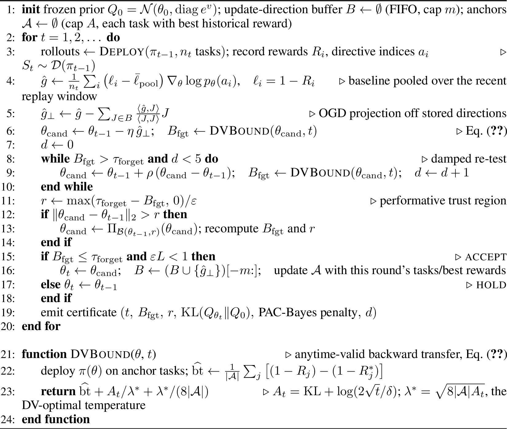 Figure 5: PPB-CL: forgetting-gated, trust-regioned continual adapter learning