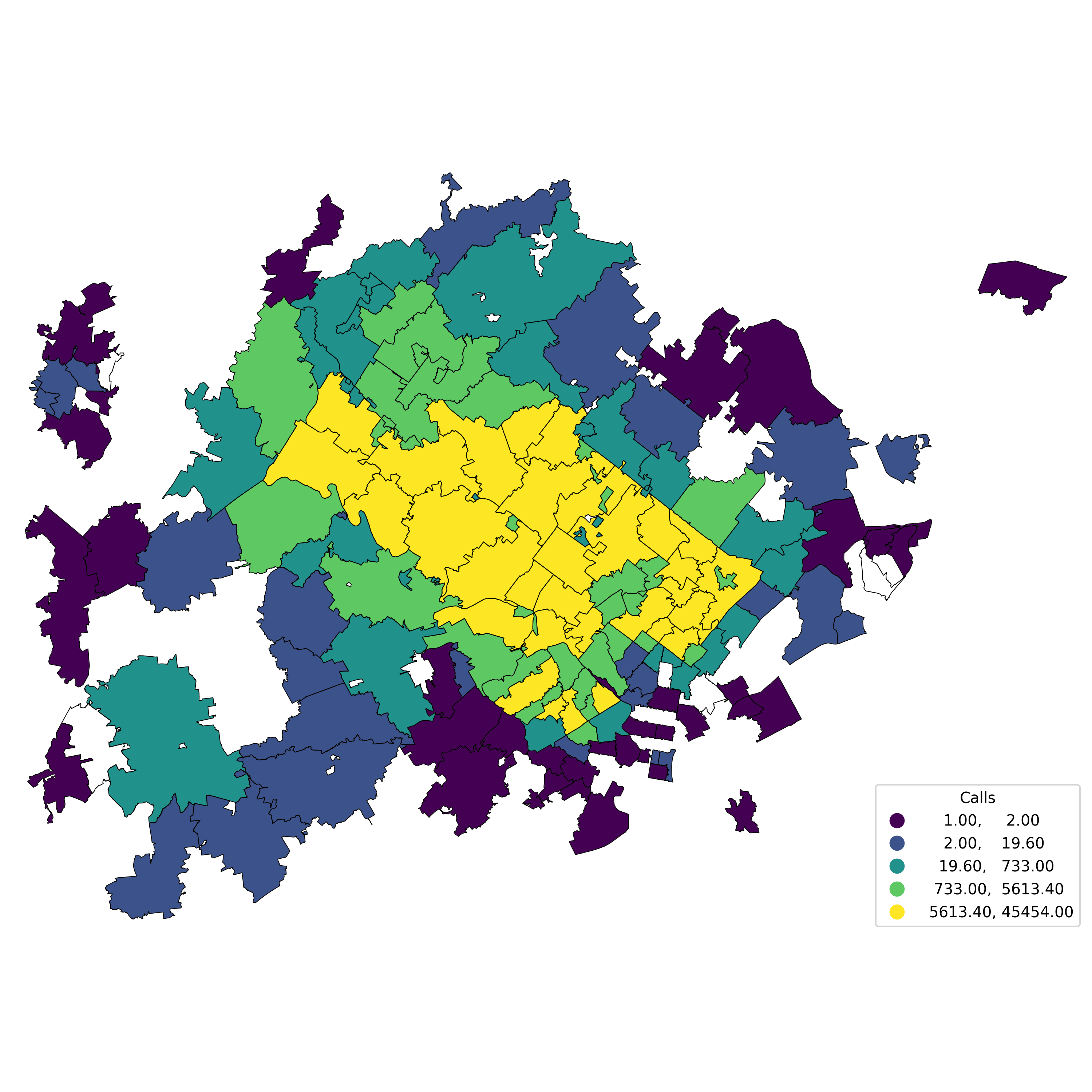 Figure 2: Spatial distribution of EMS 911 calls in Montgomery County, Pennsylvania, from 2017 to 2020.