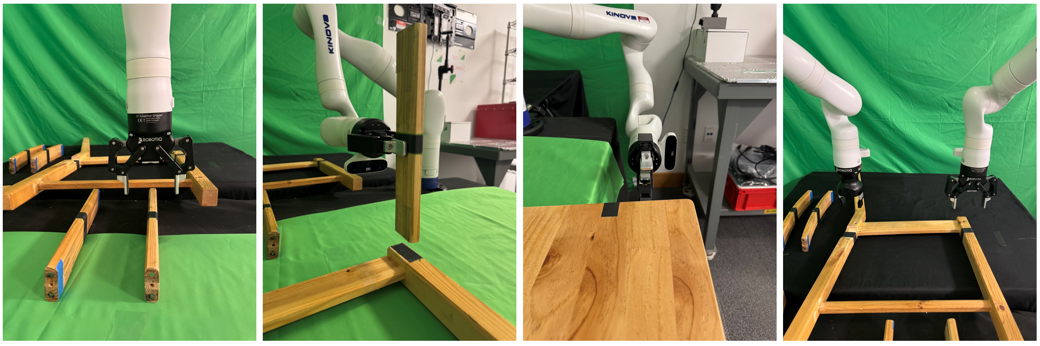 Figure 10: Predefined orientation presets. Left to right: grasp poses for rail grasping, rail attachment, seat panel grasping, and dual-arm coordinated grasping of the left side frame.