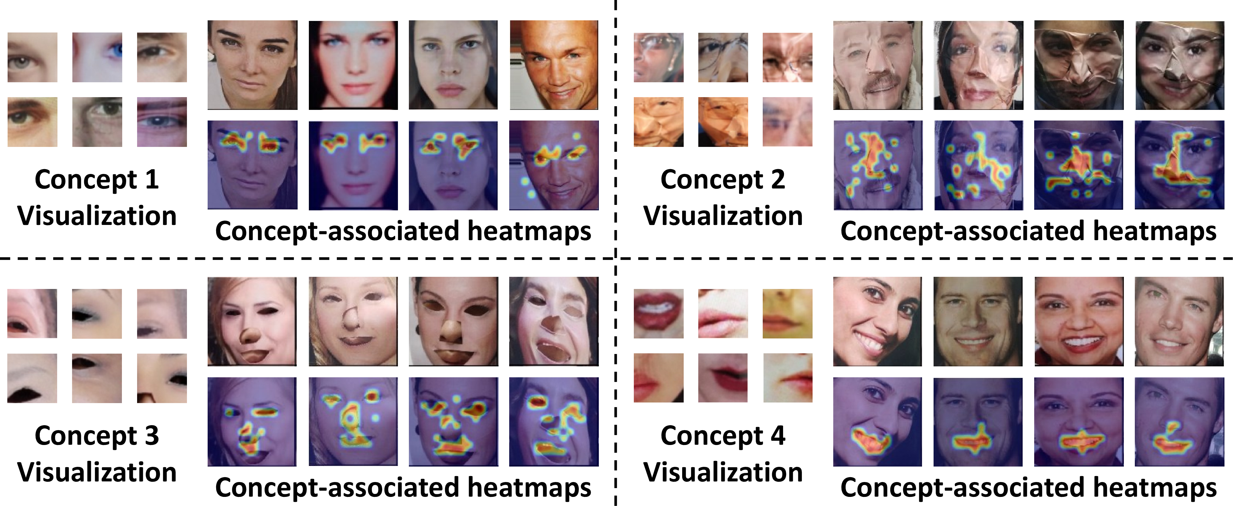 Figure 6: Visualization of concept-associated heatmaps in CelebA-Spoof dataset.