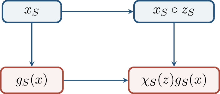 Figure 174: A sign flip on selected coordinates multiplies g_S by the parity of the flip pattern.
